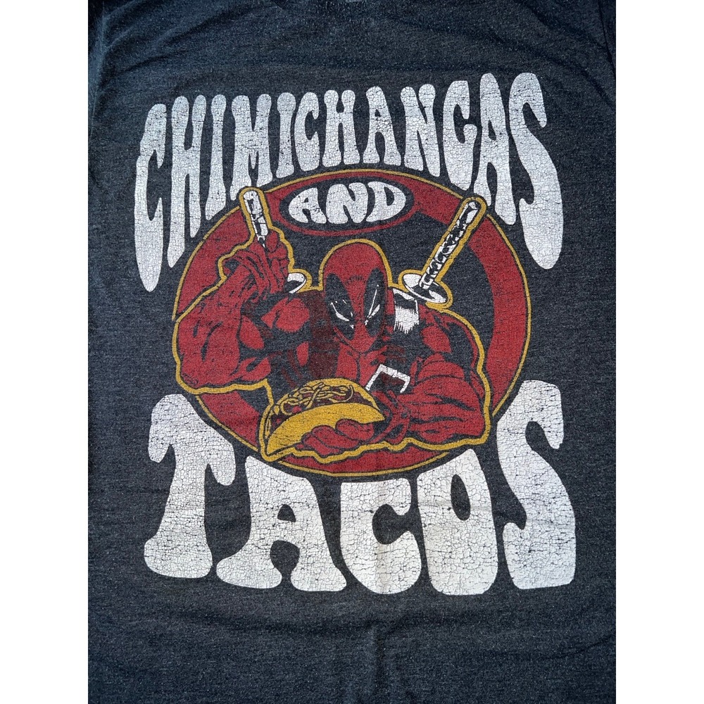 Marvel Comics Deadpool Chimichangas & Tacos Short Sleeve Graphic Tee Size Medium - Picture 2 of 5